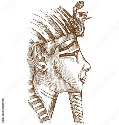gold tutankhamon mask hand drawn photo
