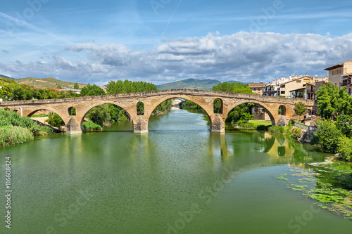 Fényképezés Roman bridge across the Arga river in Puente la Reina