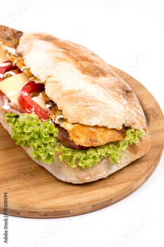 Bread sandwich with lettuce meat cheese tomato © zlajaphoto