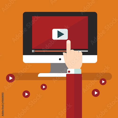 Video tutorials concept flat icon. Vector illustration