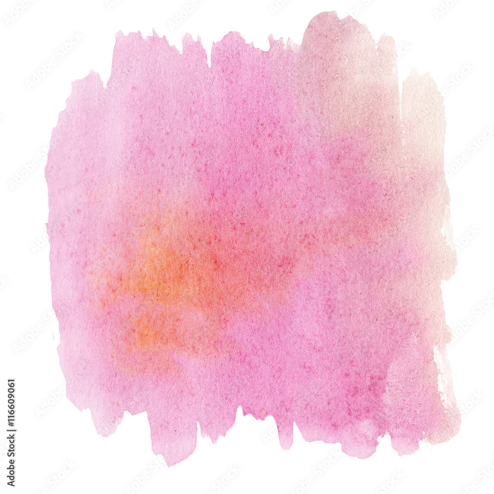  Abstract hand-drawn watercolor background. Pink ink spot,  wate