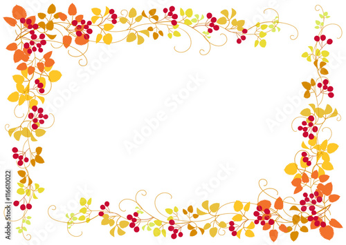 Decoration of autumn leaves and red berries