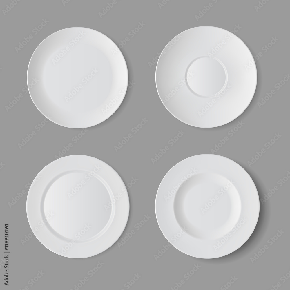 Vector Tableware Set of White Empty Plates Top View Isolated on Background. Table Setting Vector Tableware Set of White Empty Plates Top View Isolated on Background. Table Setting