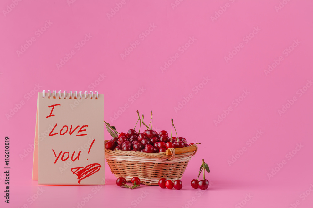 Writing i love you with cherries on pink background Stock Photo | Adobe ...