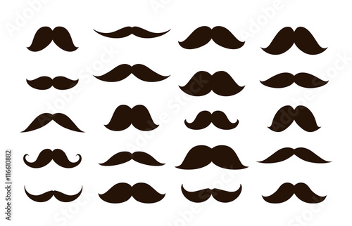 Set mustaches isolated on white background. Vector illustration