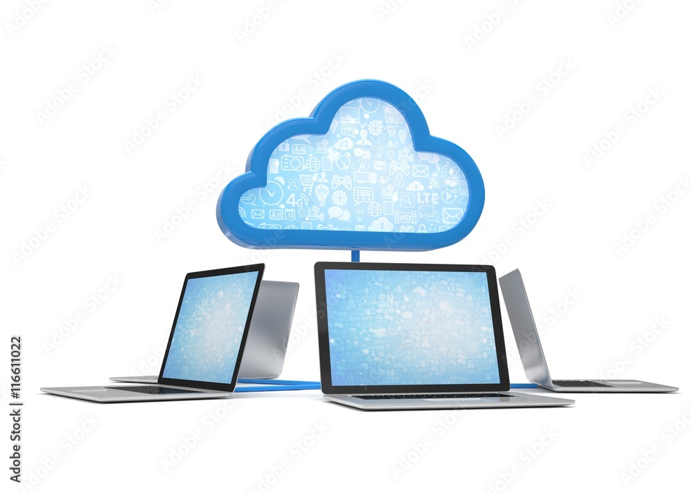 cloud symbol and laptops. 3d rendering. cloud symbol and laptops. 3d rendering.