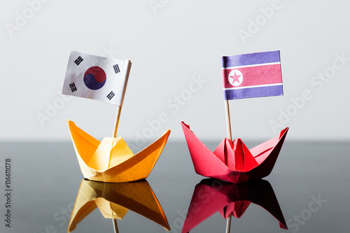 flags of southkorea and northkorea photo