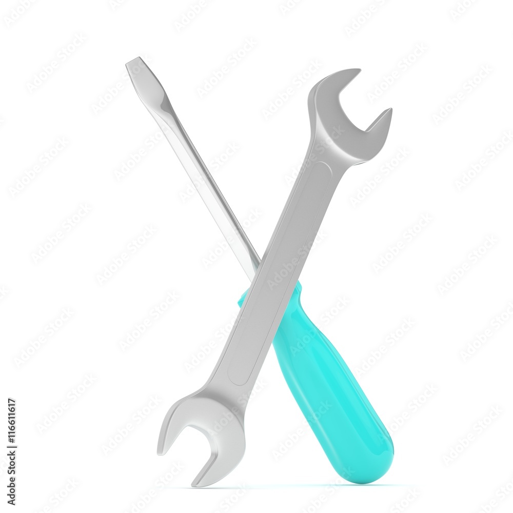 3D Illustration Wrench and screwdriver, service concept 3D Illustration Wrench and screwdriver, service concept