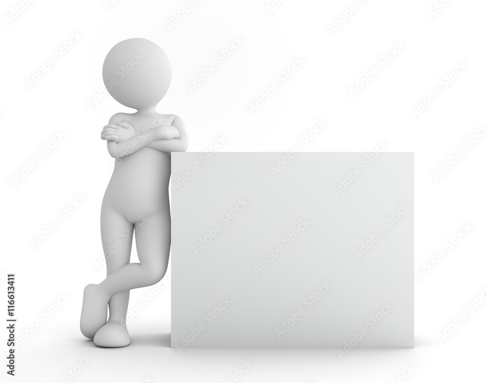Toon man standing with blank banner, billboard, your advertisement Toon man standing with blank banner, billboard, your advertisement
