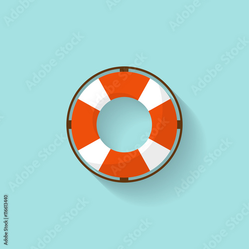 Lifebuoy in a flat style. Protection equipment for swimming. Summer sea holidays. Vector illustration.