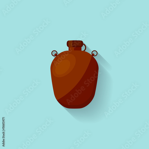 Flask with water in a flat style for camping, hiking or travel. Drink bottle. Vector illustration.