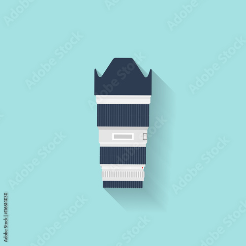 Photography. Photo camera in a flat style with lens. Photoshooting.Photographing equipment.Vector illustration.