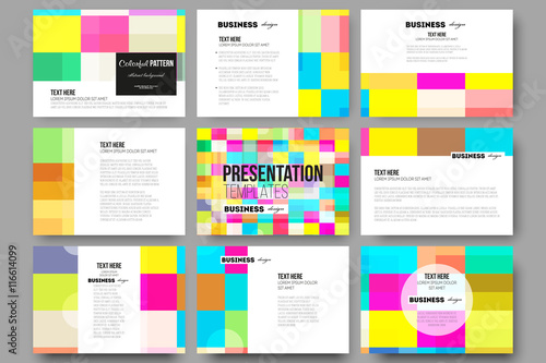 Set of 9 templates for presentation slides. Abstract colorful business background, modern stylish vector texture