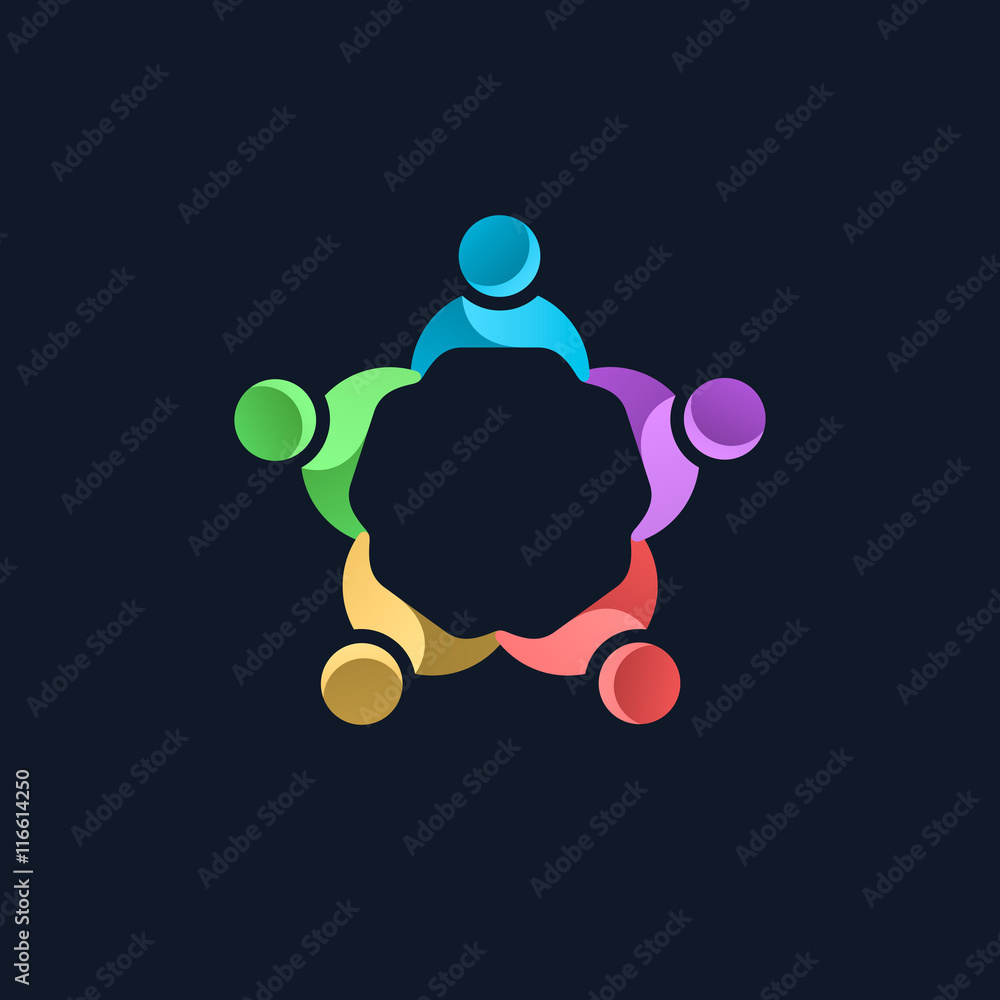 Team work logo template. Concept of community friendship, unity. Isolated on black background. Vector illustration, eps 8. Team work logo template. Concept of community friendship, unity. Isolated on black background. Vector illustration, eps 8.