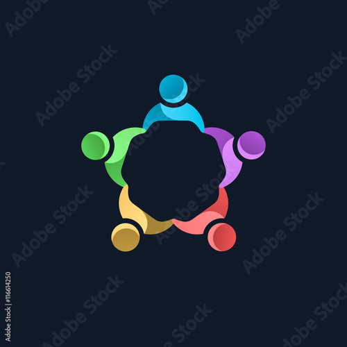 Team work logo template. Concept of community friendship, unity. Isolated on black background. Vector illustration, eps 8.