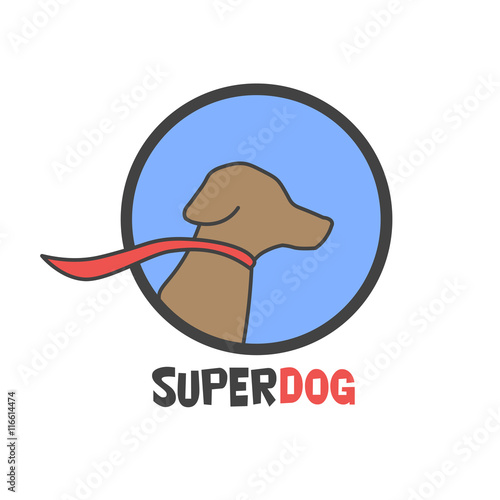 Blue super dog with a cape - vector logo illustration