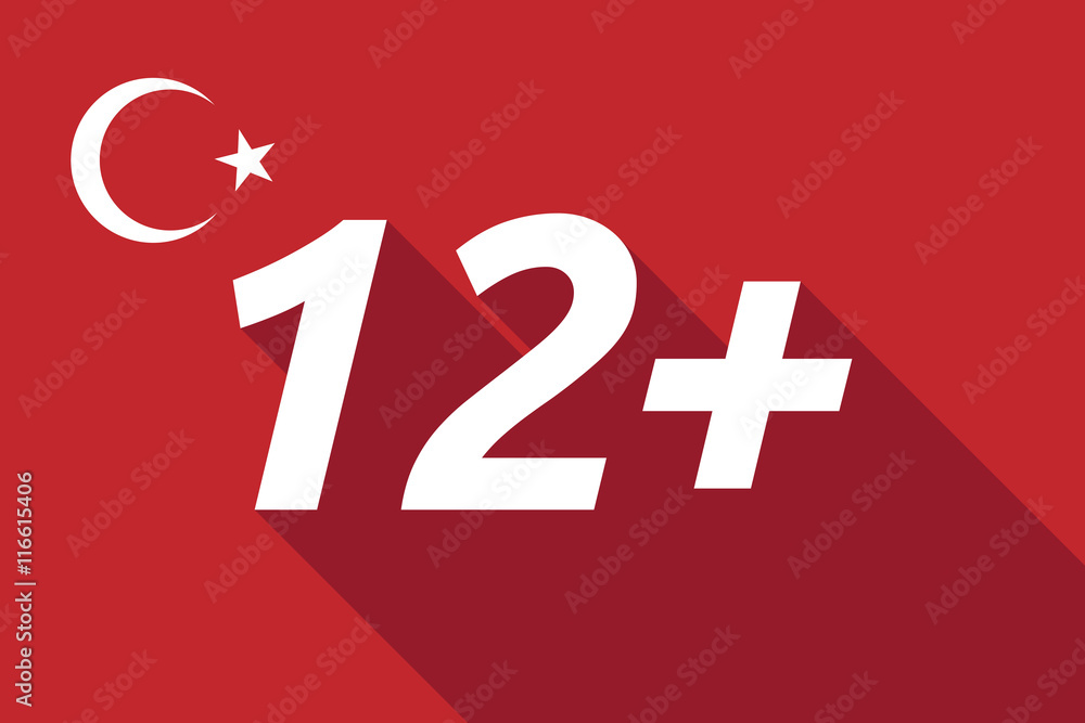 Fototapeta premium Long shadow Turkey flag with the text 12+