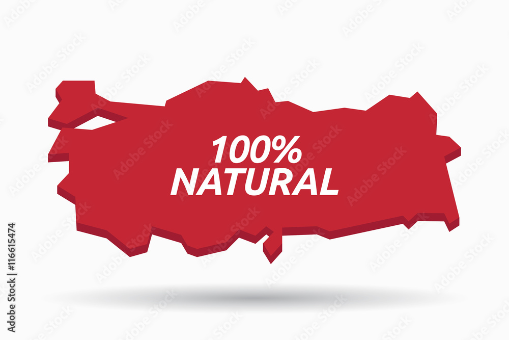 Obraz premium Isolated Turkey map with the text 100% NATURAL