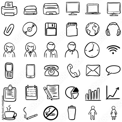Vector Set of 36 Black Doodle Icons