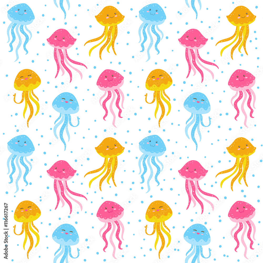 Naklejka premium Seamless pattern with cute jellyfishes