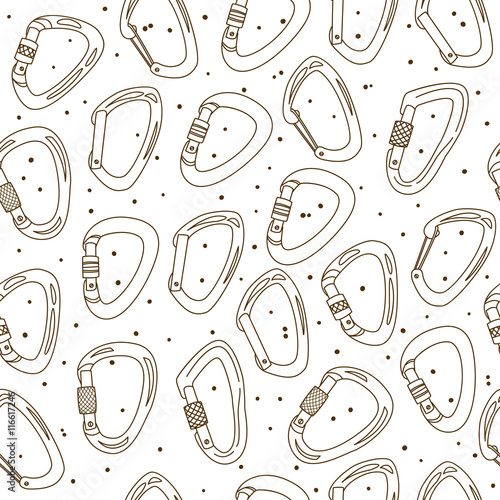 Seamless pattern with climbing carabiners 