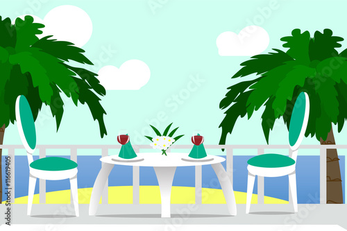 Interior terraces. The outdoor terrace. Interior terrace by the sea vector illustration