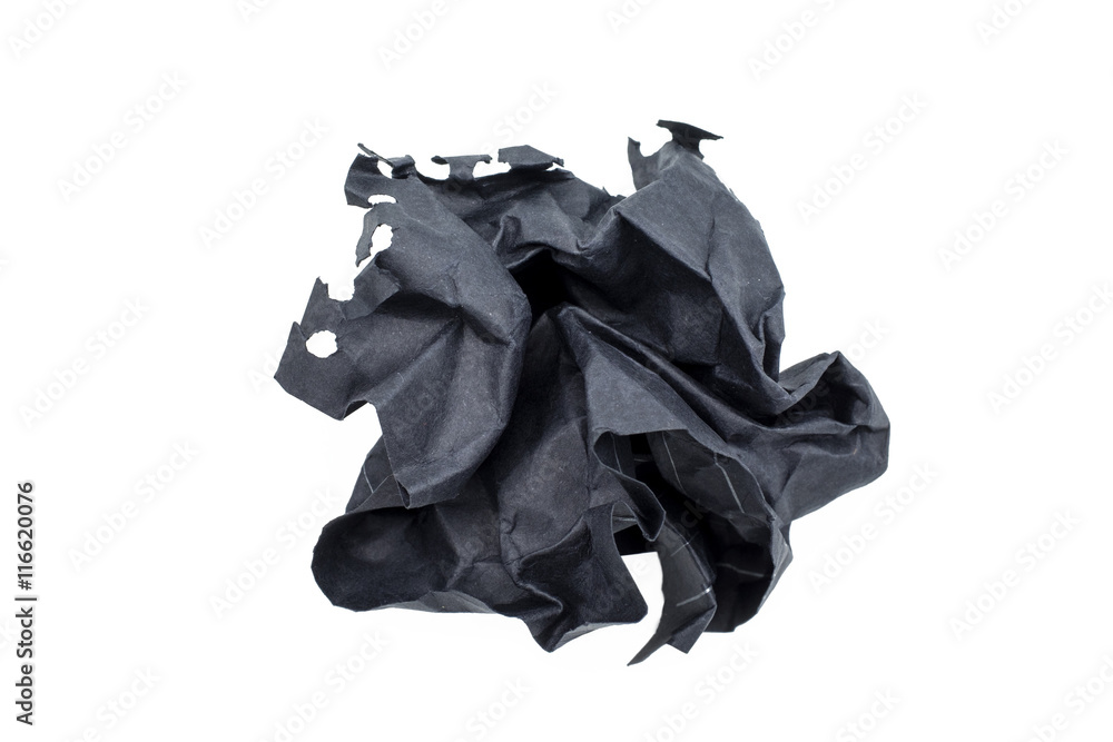 black Crumpled paper ball isolated on white background black Crumpled paper ball isolated on white background