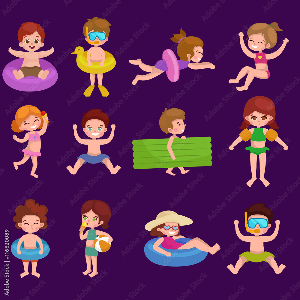girl and boy in swimsuit isolated, kids summer vacation girl and boy in swimsuit isolated, kids summer vacation