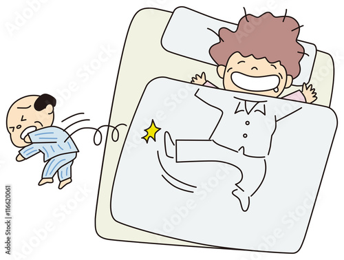 夫を布団から追い出す寝相の悪い奥さん