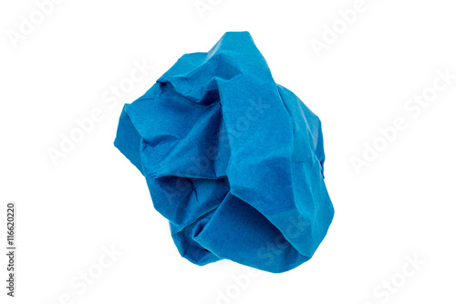 navy blue Crumpled paper ball isolated on white background