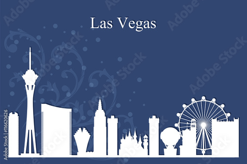 Las Vegas city skyline silhouette on blue background