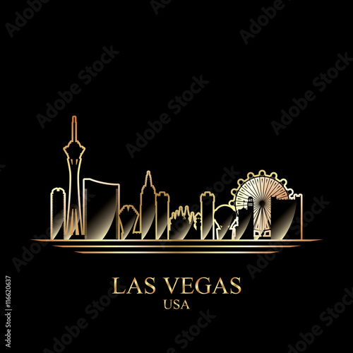 Gold silhouette of Las Vegas on black background