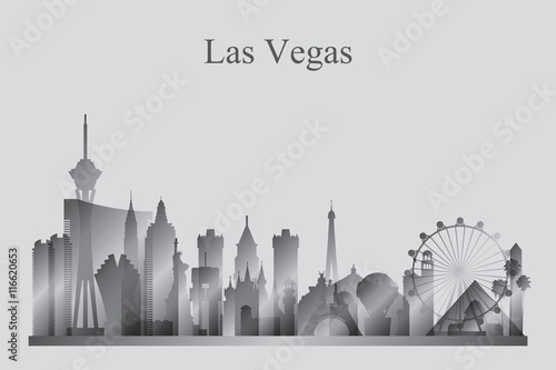 Las Vegas city skyline silhouette in grayscale