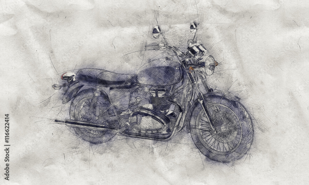 Fototapeta Grunge aged pencil sketch of a motorcycle