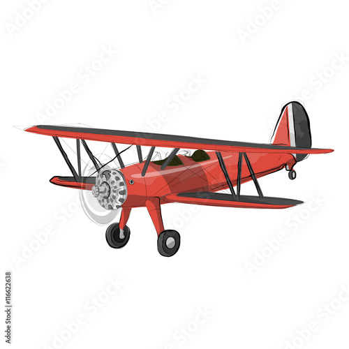 red airplane, light plane, aircraft illustration.