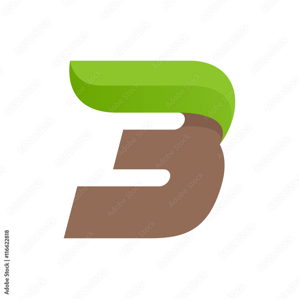 Number three logo with speed green leaves. Number three logo with speed green leaves.