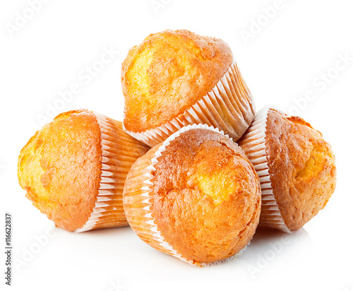 Muffins close-up isolated on white background.