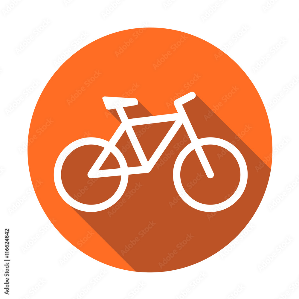 Bike icon on orange round background. Bicycle vector illustration in flat style. Icons for design, website. Bike icon on orange round background. Bicycle vector illustration in flat style. Icons for design, website.
