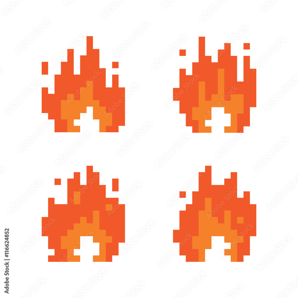 Pixel art style fire animation isolated vector illustration set Stock ...