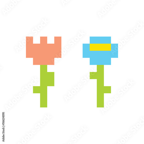 PIxel art style simple flowers isolated vector illustration © dmitriylo