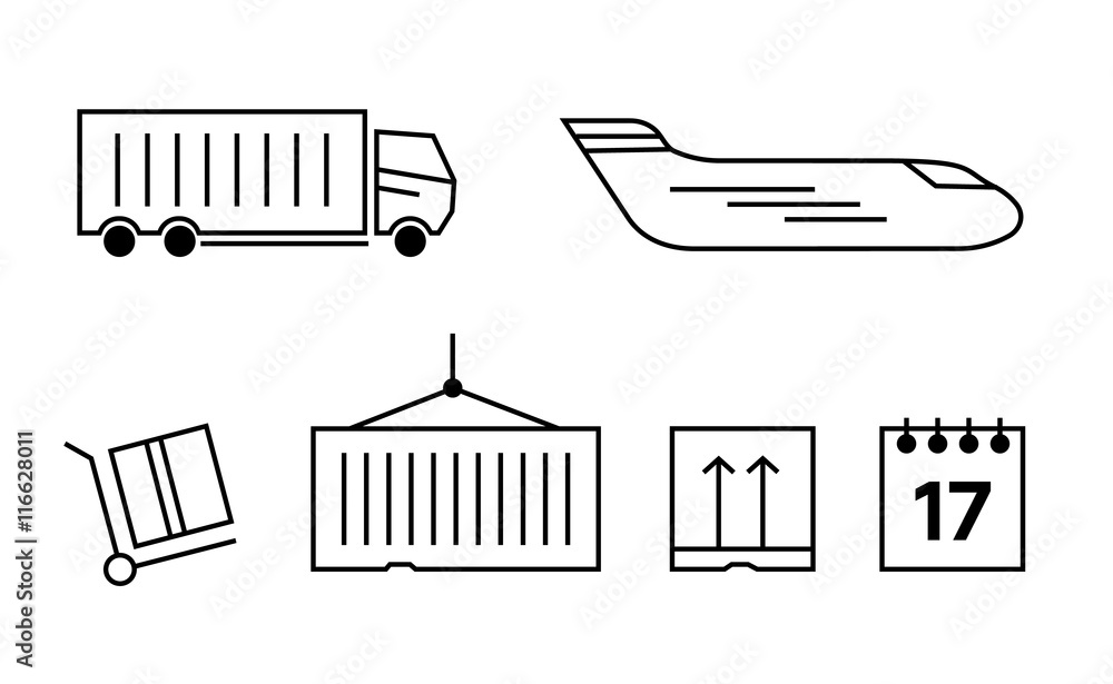 Fototapeta premium Logistics icons set. Truck and shipping, cargo, transport