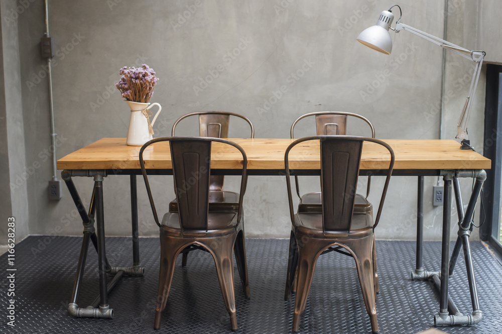 Modern desks with cement wall Modern desks with cement wall