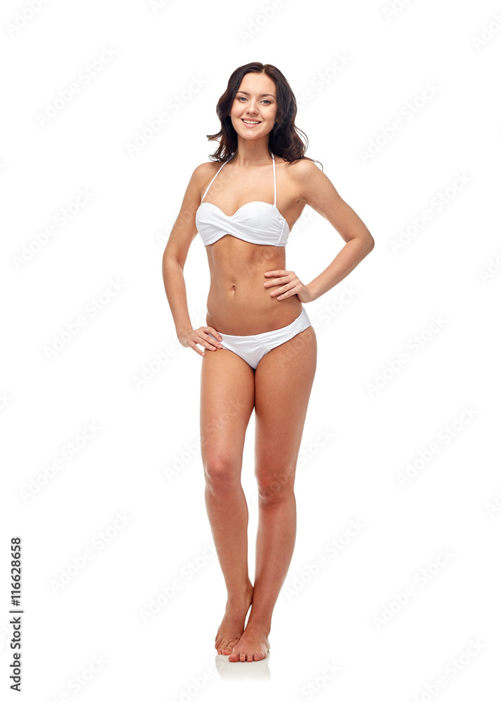happy young woman in white bikini swimsuit happy young woman in white bikini swimsuit