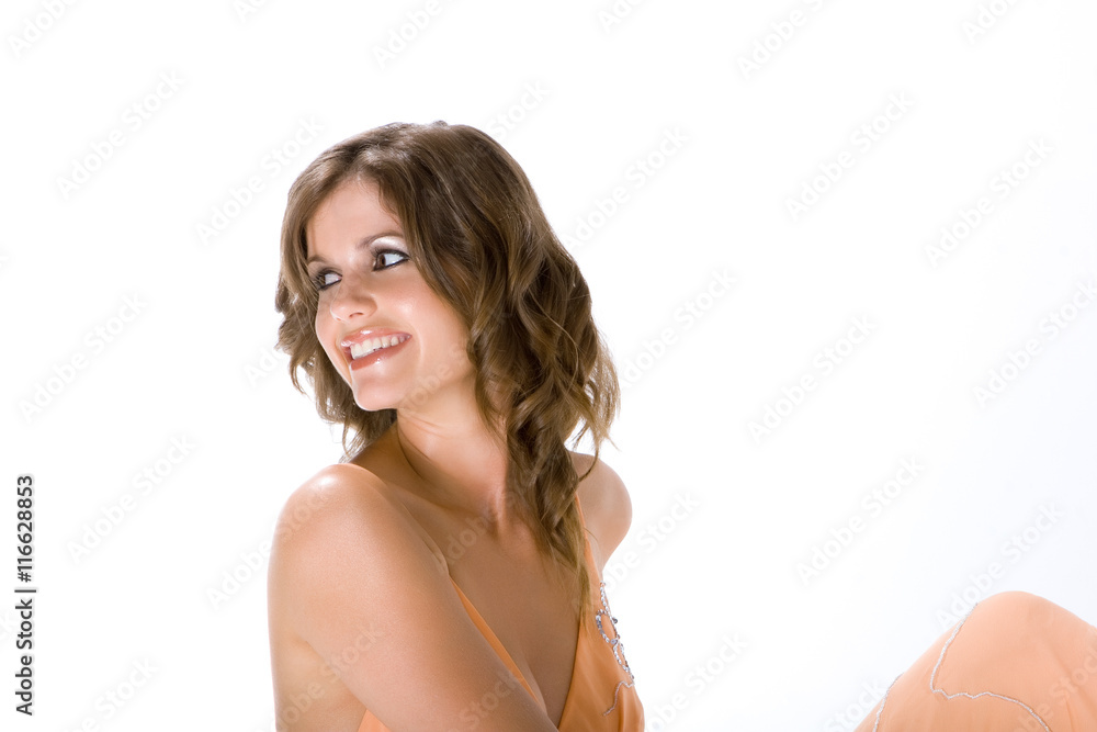 Young blonde girl smiling and looking away Young blonde girl smiling and looking away