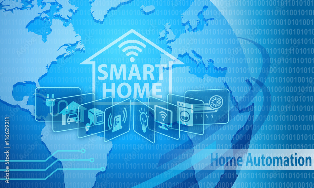 Smart Home Automation Remote Control Blue Background Smart Home Automation Remote Control Blue Background