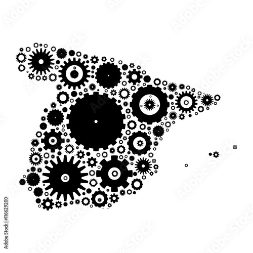 Spain map silhouette mosaic of cogs and gears. Black vector illustration on white background.