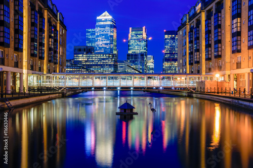 Canary Wharf, financial hub in London in the evening