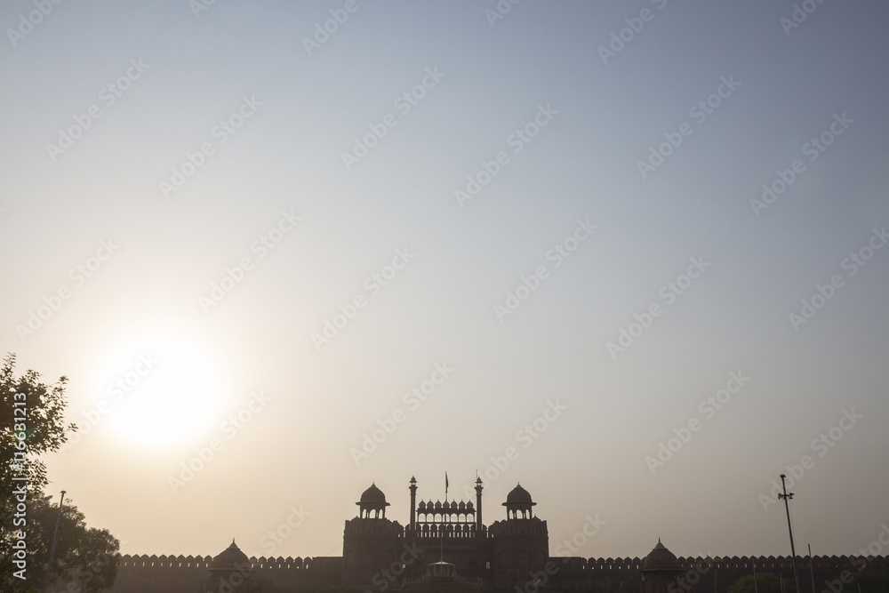 scene of sun in morning of Red Fort at old delhi, Delhi, India
