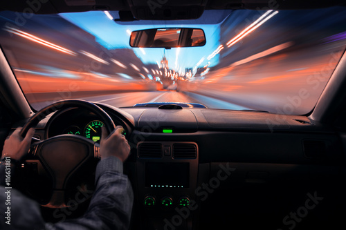 Car speed night drive on the road in city © Ivan Kurmyshov