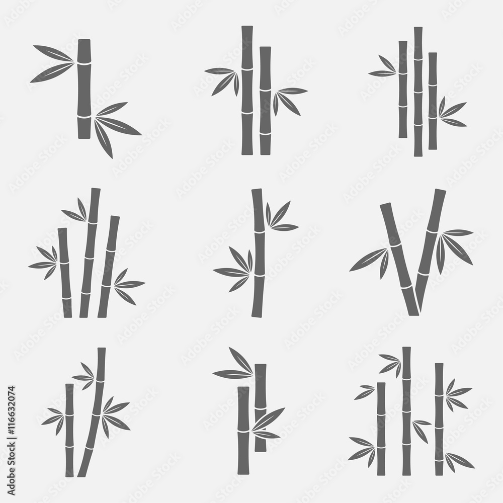 Naklejka premium Bamboo icons vector set